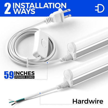 4 Ft. 2200Lm 6500K 20W LED T5 Shop Lights, Ceiling and under Cabinet Light, Corded Electric with On/Off Switch