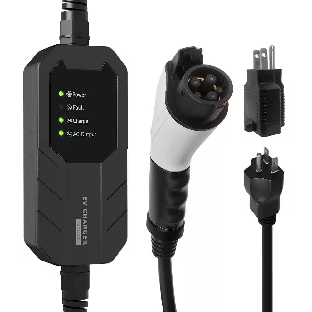 25Ft 240-Volt Level 1-2 Portable EV Charger NEMA 6-20 Plug with 5-15 Adapter SAE J1772 Compatible Safe Fast Charge