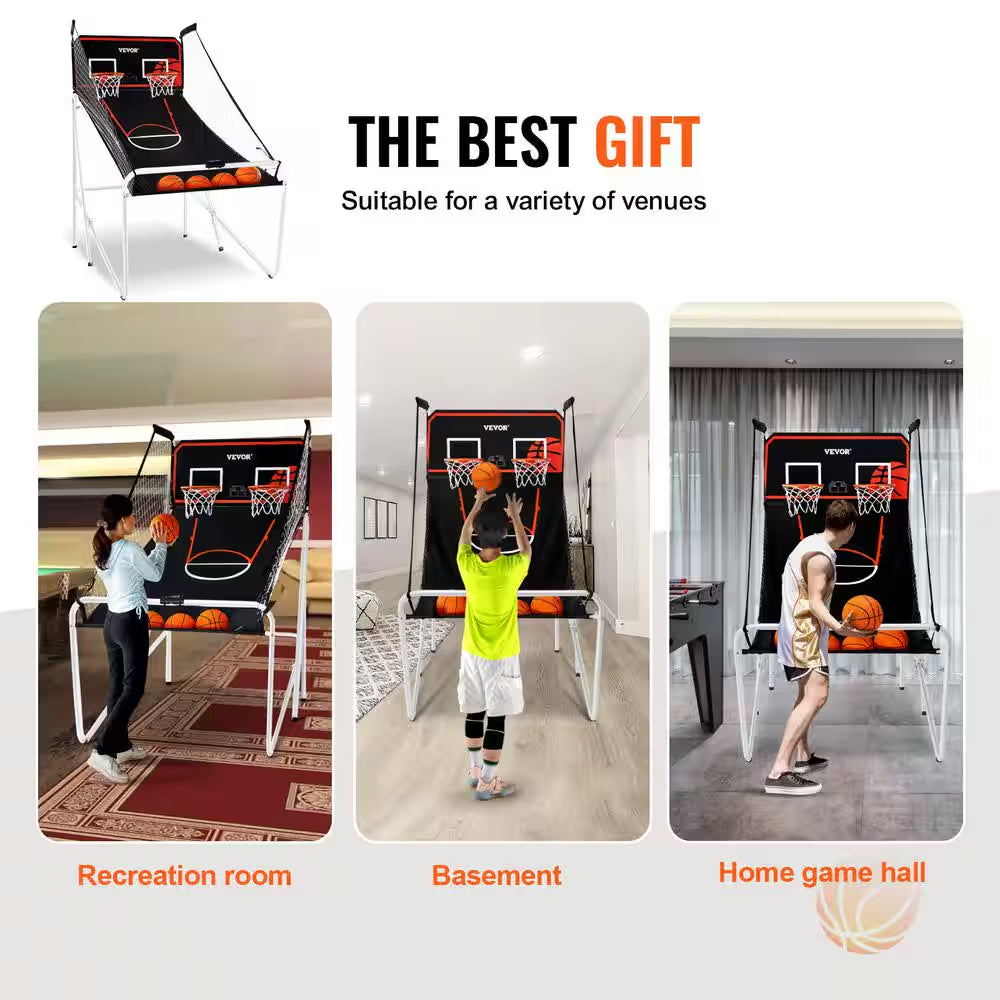 Foldable Basketball Arcade Game 2 Player Indoor Basketball Game with 4 Balls 8 Game Modes Family Dual Shooting Movement