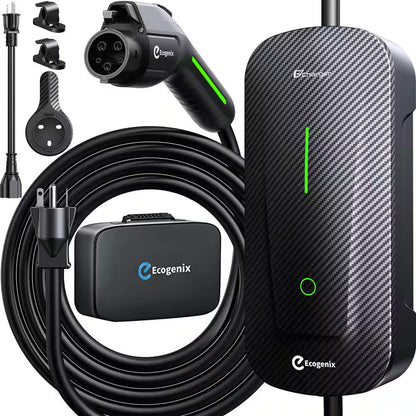 25Ft 110-240 Volt Level 1 2 EV Charger Fast Portable Smart Car Charging Cable with Holder NEMA 6-20P Black