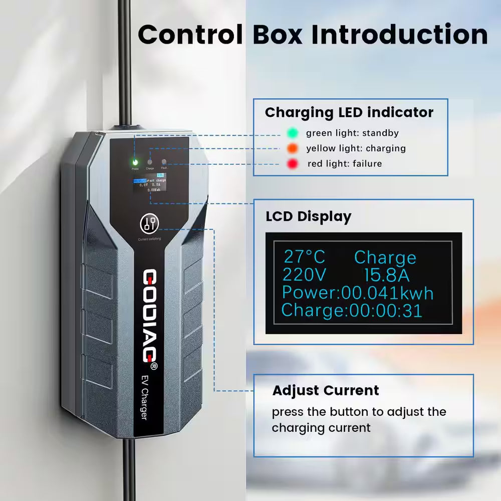 20Ft 110-240 Volt Portable Electric Car Charger Level 1 and 2 J1772 EV Charger with NEMA Plugs ETL Certified