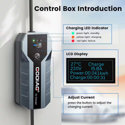 20Ft 110-240 Volt Portable Electric Car Charger Level 1 and 2 J1772 EV Charger with NEMA Plugs ETL Certified