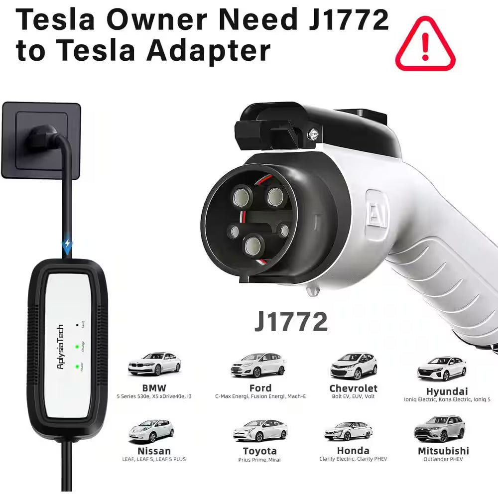 21Ft 110-Volt Portable EV Charger Level 1 15Amp Extension Cord NEMA 5-15P for SAE J1772 Electric Vehicles