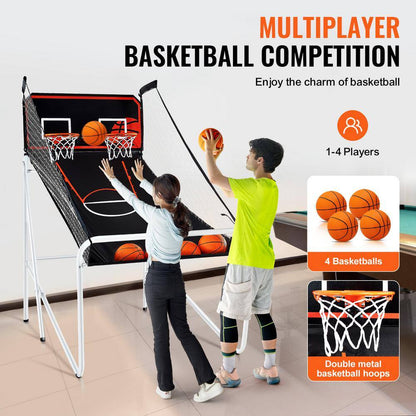 Foldable Basketball Arcade Game, 2-Player Indoor Sport, Dual Shot with 8-Modes, Electronic Scoreboard, Black and White