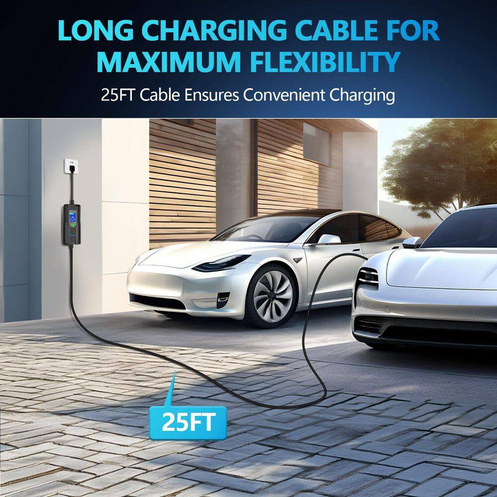 25Ft 240-Volt Level 2 and Level 1 Portable EV Charging Station Fast Charger SAE J1772 with Tesla Adapter NEMA 14-50 Plug