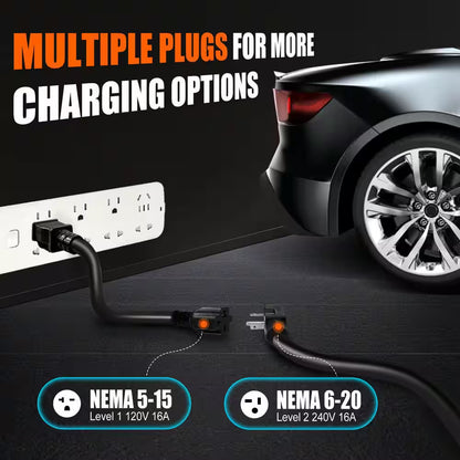 40Ft 240-Volt Electric Vehicle Charger Level 1 and 2 16 Amp EV Charging Station NEMA5-15P 6-20 Plug J1772 Portable