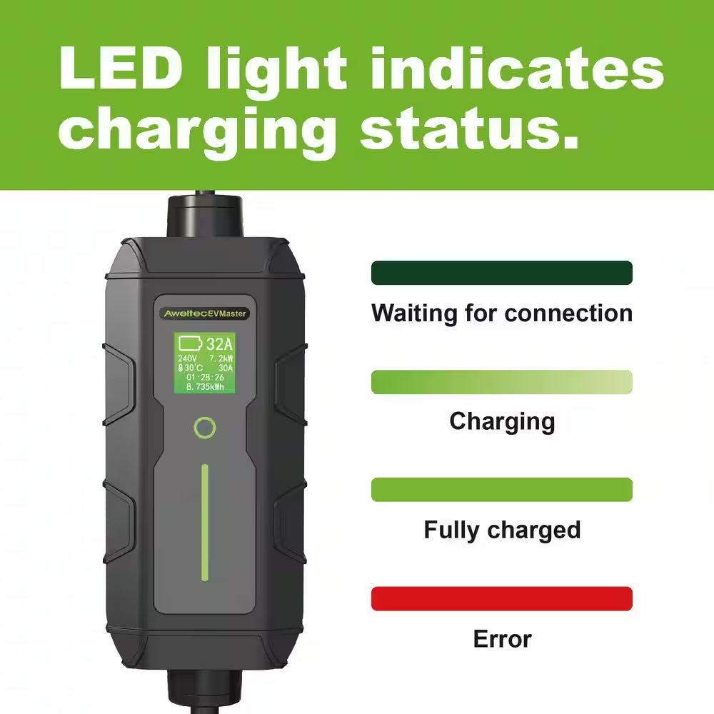 28FT 240-Volt Electric Vehicle Portable Charger Level 1 and Level 2 Adjustable Amperage NEMA 14-50P Plug