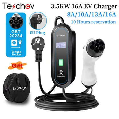 Portable EV Charger Type2 IEC 62196 / GB/T Plug Connector 3.5KW 16A 1Phase Type 1 Wallbox Charging Station for Electric Vehicle