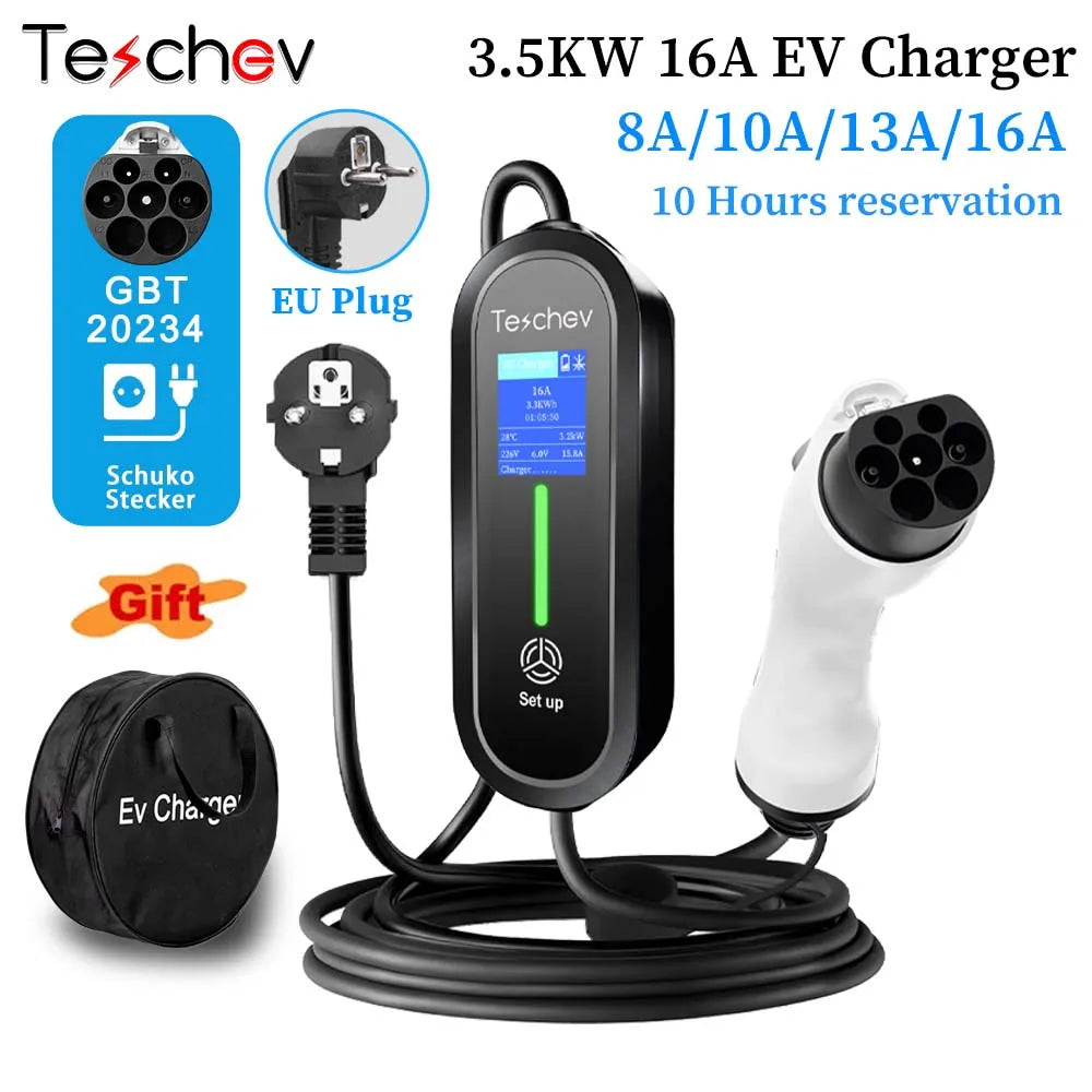 Portable EV Charger Type2 IEC 62196 / GB/T Plug Connector 3.5KW 16A 1Phase Type 1 Wallbox Charging Station for Electric Vehicle