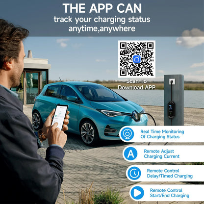 Type2 IEC62196-2 Portable EV Charger 7KW 32A Type1 J1772 EVSE Fast Charging Cable GBT 20234 CEE Plug Wifi APP Bluetooth Control