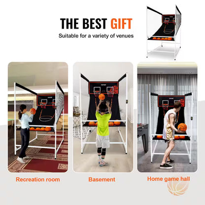 Arcade Cage Basketball Game 2 Player Indoor Basketball Game with 5 Balls, 8 Game Modes Home Dual Shot Sport