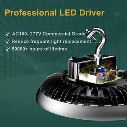 4-Pack of LED High Bay Light 350-Watt 52500 LM High Bay LED Shop Lights Ac100-277-Volt UFO LED Lights for Warehouse