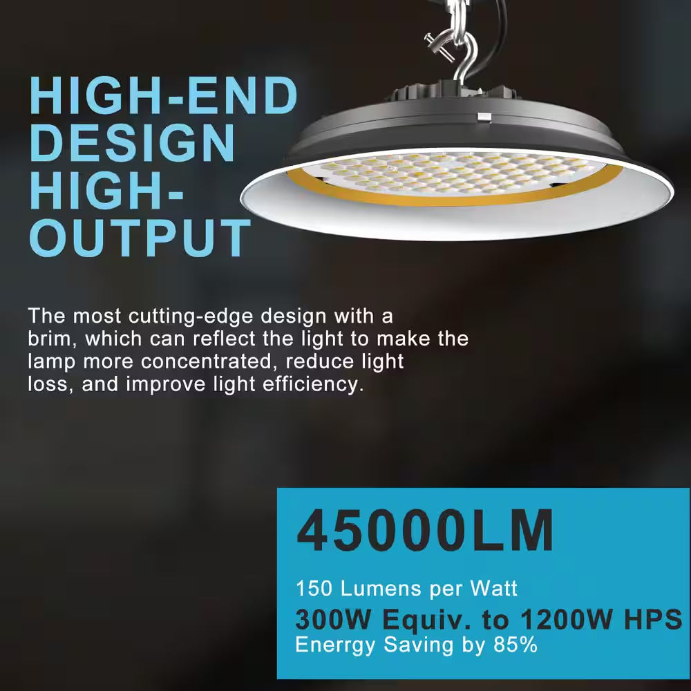 4Pack of 300W LED High Bay Light 45000LM High Bay LED Shop Lights AC100-277V UFO Commercial Bay Lighting for Warehouse