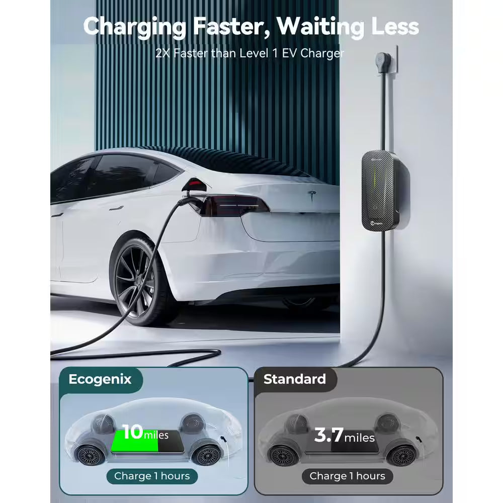 25 Ft 110-240 Volt Level 1 and 2 EV Charger Carbon Fiber NEMA 6-20 Plug with Adapter for Tesla Models