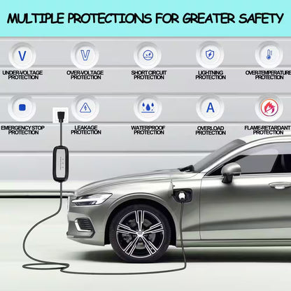 Portable 16A 110-240 Volt Level 1 Level 2 EV Charger with NEMA 6-20 Plug and 5-15 Adapter for J1772