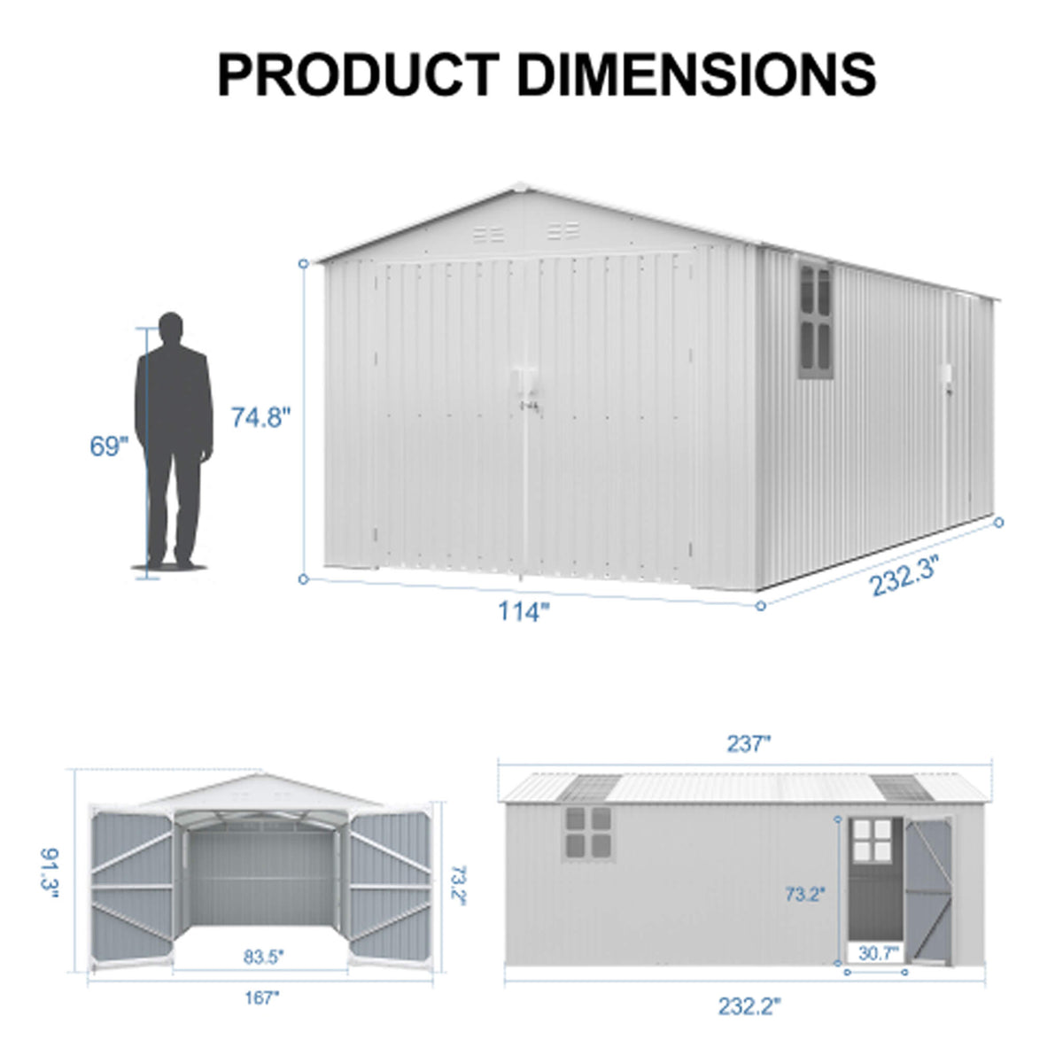 Alora Extra-Large Outdoor Galvanized Steel Outdoor Storage Shed With Skylight Roof (SAK42671)