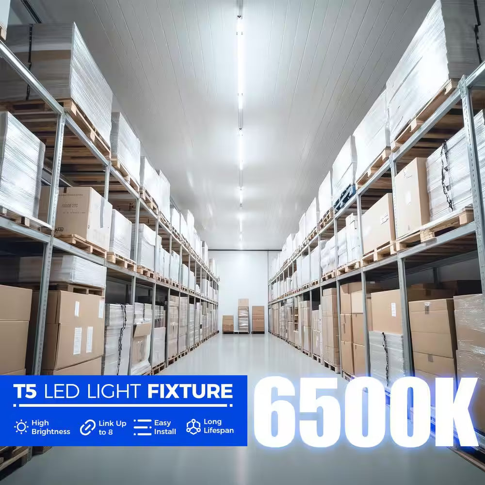 4 Ft. 2200Lm 6500K 20W LED T5 Shop Lights, Ceiling and under Cabinet Light, Corded Electric with On/Off Switch
