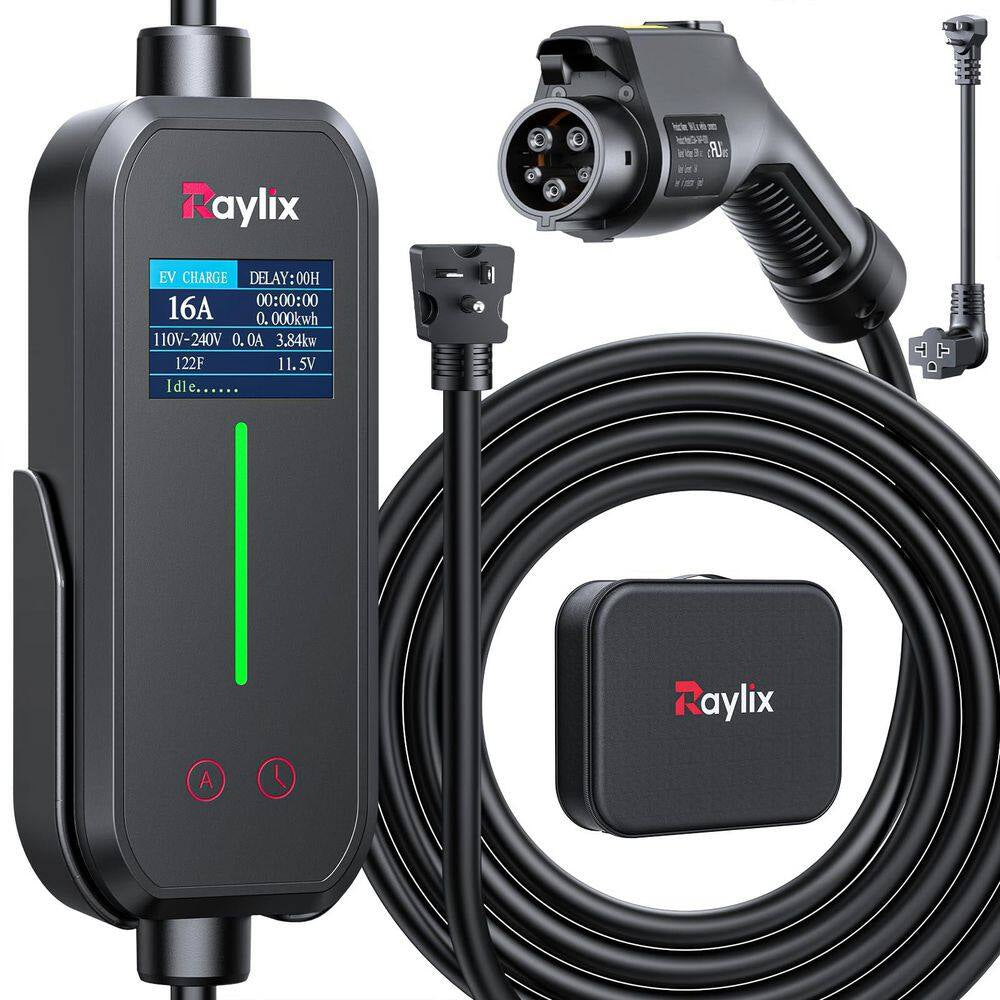 21Ft 110-240 Volt Portable EV Charging Cable Adjustable Current Timer J1772 Electric Car Charger Cord
