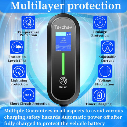 Portable EV Charger Type2 IEC 62196 / GB/T Plug Connector 3.5KW 16A 1Phase Type 1 Wallbox Charging Station for Electric Vehicle