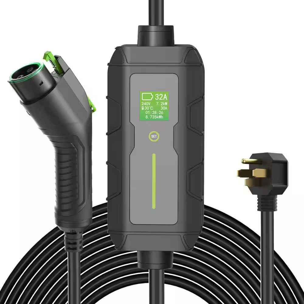 28FT 240-Volt Electric Vehicle Portable Charger Level 1 and Level 2 Adjustable Amperage NEMA 14-50P Plug