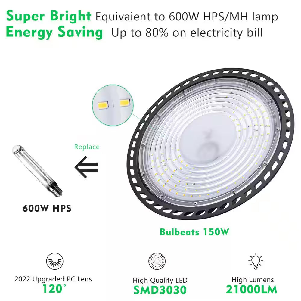 4Pack 150W LED High Bay Light with Motion Sensor 37500Lm High Bay LED Light AC100-277V UFO High Bay Shop Light