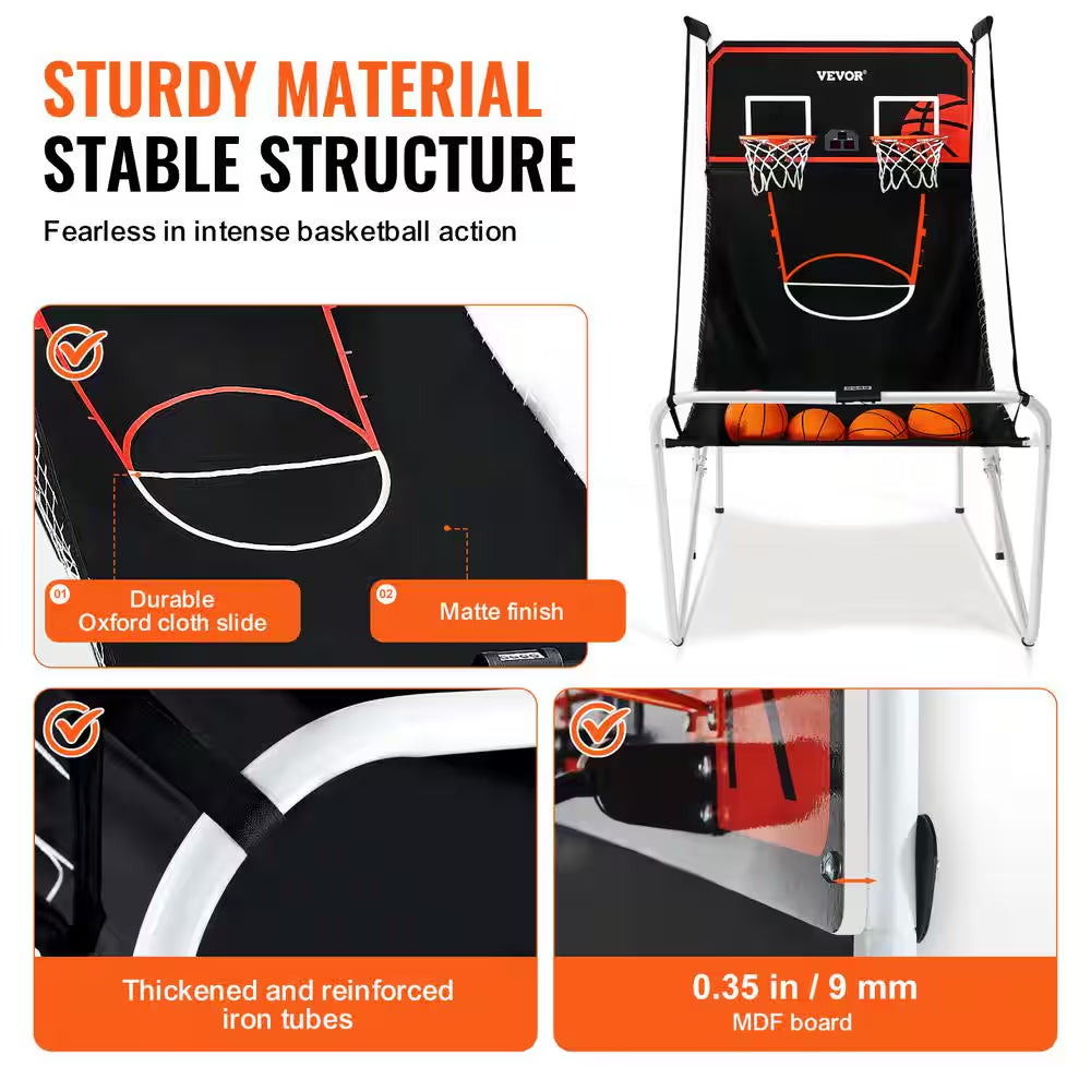Foldable Basketball Arcade Game 2 Player Indoor Basketball Game with 4 Balls 8 Game Modes Family Dual Shooting Movement