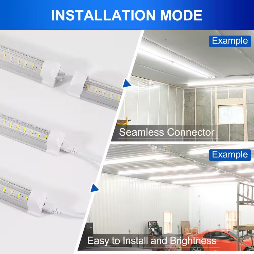 6-Pack 4 Ft. 50-Watt White V-Shape LED Shop Lights, 7000 Lumens 6500K Daylight, Plug-In Integrated T8 Fixtures