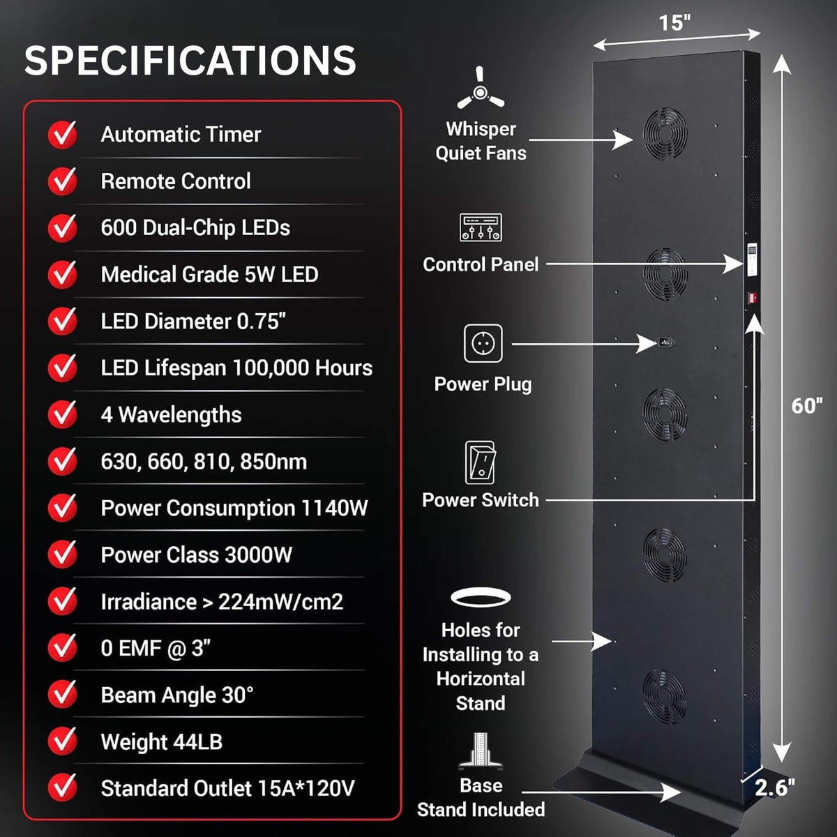Full-Body Dual-Chip Clinical-Grade Red Light Therapy Panel (SAK63480)