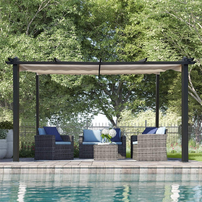 [10X13FT] Alora Large Outdoor Patio Pergola With Canopy & Retractable Sun Shades, Beige (SAK51842)