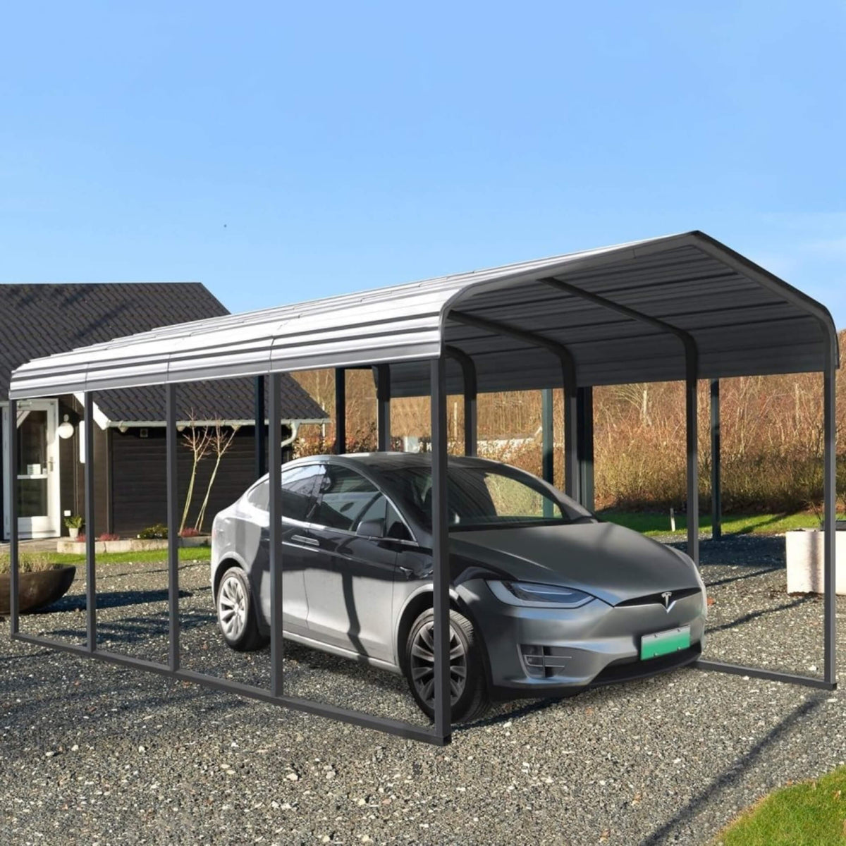 [12X20FT] Alora Premium Modern Heavy-Duty Outdoor Alloy Steel Carport Canopy (SAK91486)