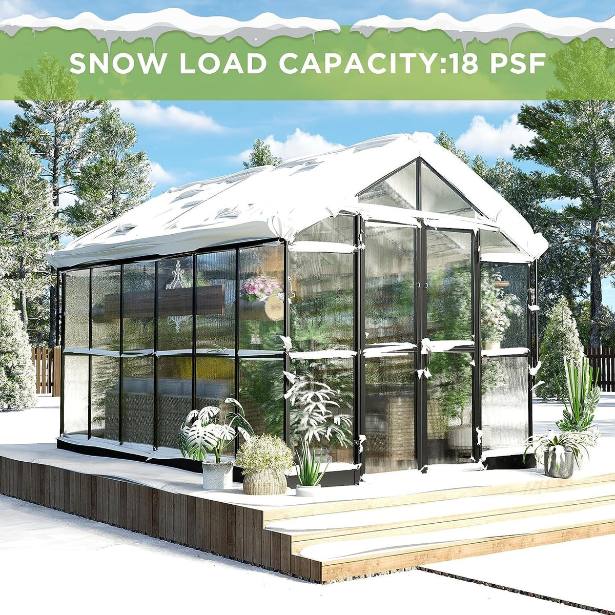 [08x12FT] Large Premium Outdoor Aluminum Polycarbonate Greenhouse With Double Swing Doors (SAK92641)