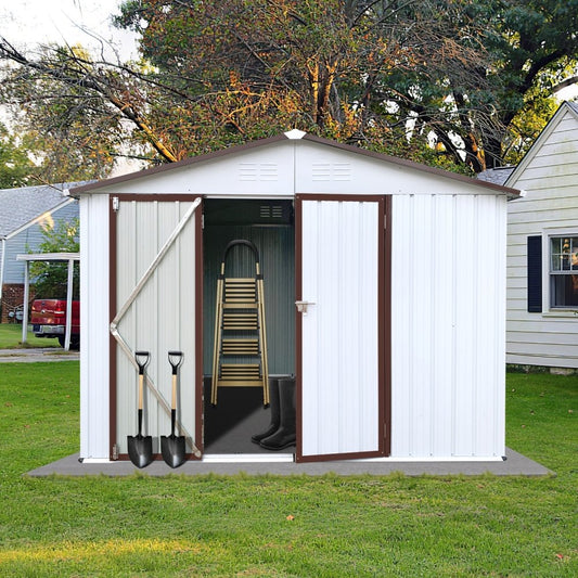 [08X10FT] Alora Premium Large White Outdoor Metal Garden Storage Shed (SAK93617)