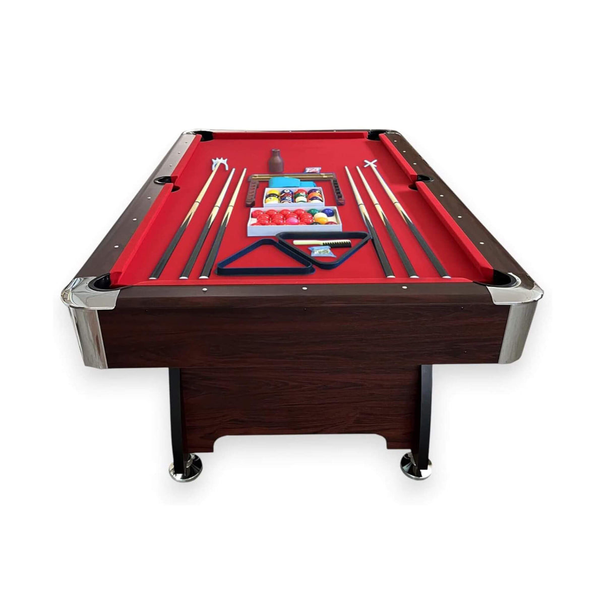 8FT Modern Red Felt Billiard Pool Table With Automatic Ball Return And Accessories Kit (SAK76139)