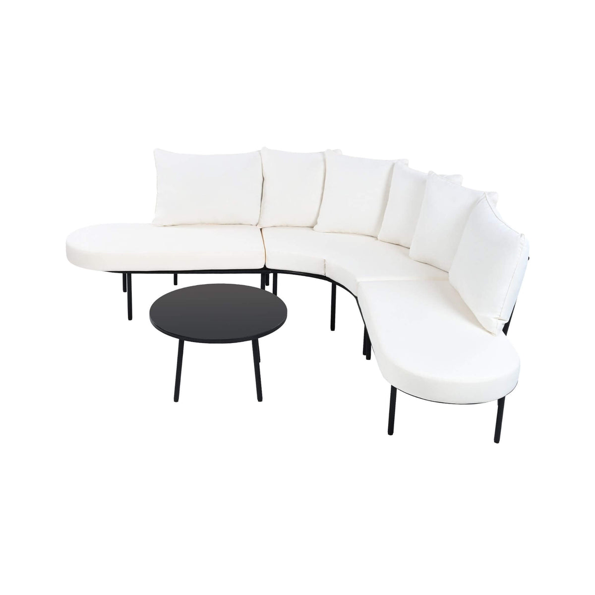 Alora Premium Half-Moon 6-Person Curved All-Weather Outdoor Furniture Sofa Patio Set With Coffee Table And Cushions (SAK76332)