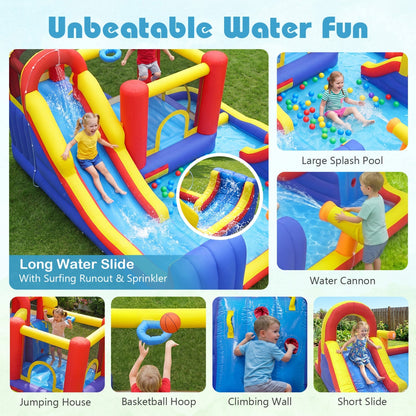 7-in-1 Inflatable Water Slide Bounce House with Dual Slides