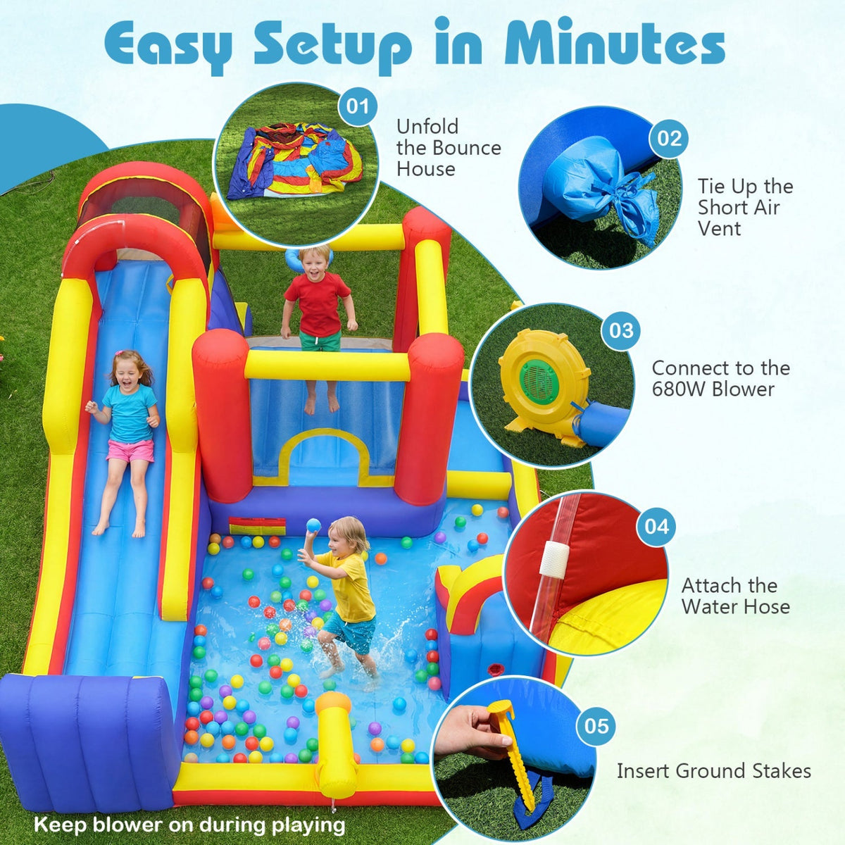 7-in-1 Inflatable Water Slide Bounce House with Dual Slides